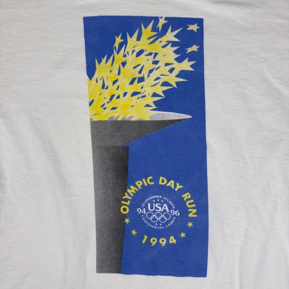 Vtg 1994 Olympic Day Run T-Shirt USA Made Single Stitch White Men's L Jogging - Picture 3 of 10